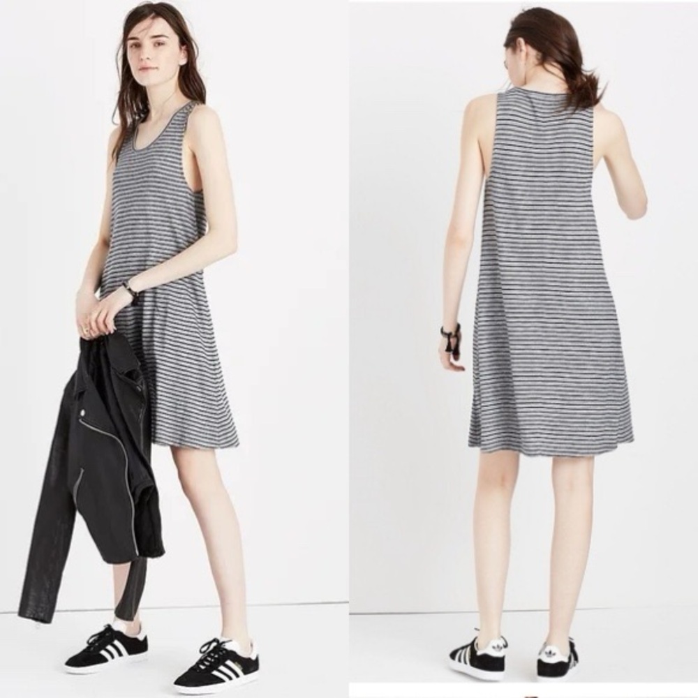 Madewell Highpoint Tank Dress Grey Black Stripes M